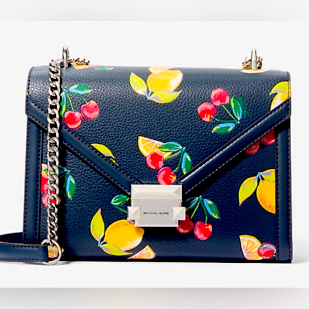 New Michael Kors Whitney Medium Sequined Fruit Print Shoulder Bag Crossbody